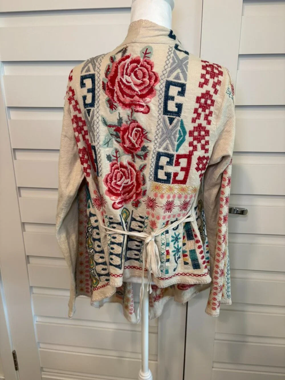 Johnny Was Biya Embroidered Cotton Waterfall Cardigan Medium